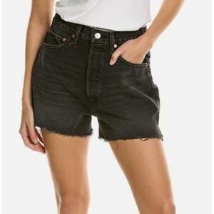 RE/DONE Womens High Rise Denim Shorts Faded Black Raw Hem Button Fly Size 31